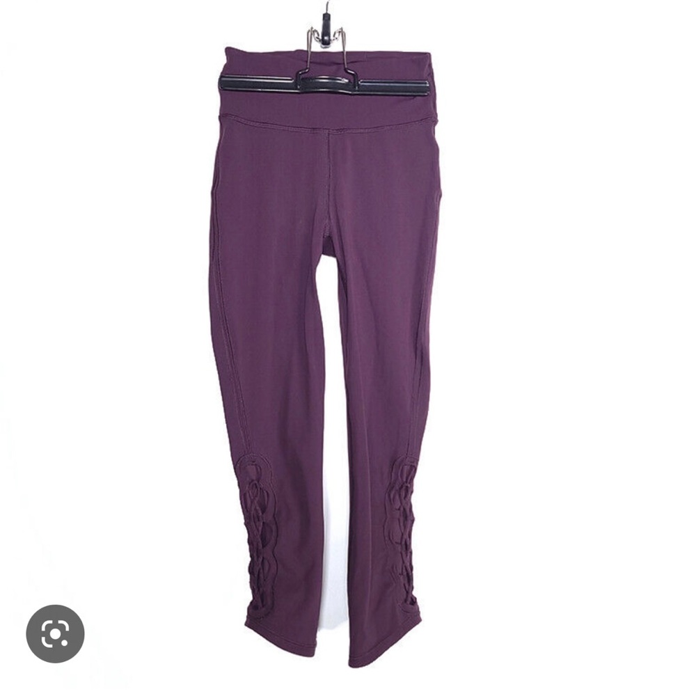 Lululemon Leggings Cropped Plum Women's 2 Criss Cross Mesh Mid Rise